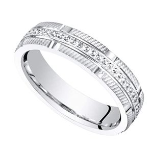 anillo de matrimonio con textura para mujer, de oro blanco de 14k