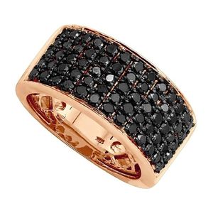 anillo de matrimonio para hombre, de oro rosa de 10k con diamantes negros