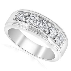 anillo de boda para hombre, de oro blanco de 10k con diamantes redondos
