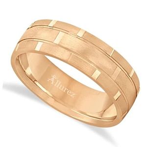 anillo de boda para hombre, de oro rosa de 14k con acabado satinado