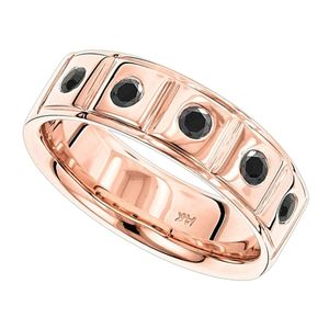 anillo de boda para hombre, de oro rosa de 14k con 5 diamantes negros