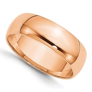 anillo de boda para hombre, de oro rosa de 14k en diseño liso clásico con domo