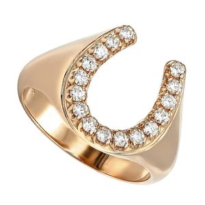 anillo de herradura para hombre, de oro rosa de 14k con diamantes