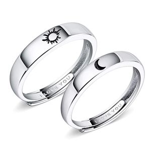 anillos de promesa para parejas, en diseño sol y luna, de plata de ley 925