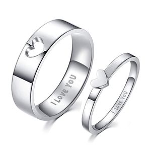 anillos de promesa para parejas, de acero inoxidable pulido