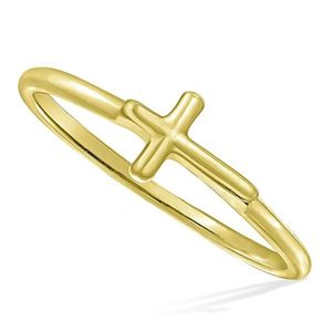 anillo midi apilable con cruz, de plata de ley 925 chapado en oro de 14k