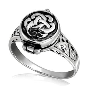anillo para veneno, en diseño de nudo celta irlandes, de plata de ley