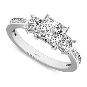 anillo trilogia de compromiso, de oro blanco de 14k con diamantes naturales certificados