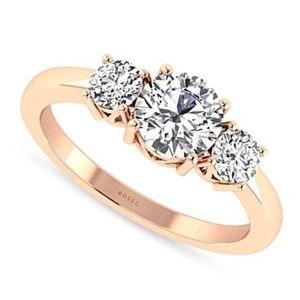 anillo trilogia de compromiso, de oro rosa de 14k con diamantes redondos certificados