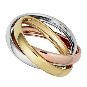 anillo trinity de oro blanco, oro amarillo y oro rosa de 14k