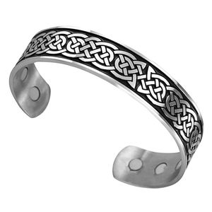 brazalete magnetico con diseño de nudo celta irlandes, de acero inoxidable, color plateado envejecido